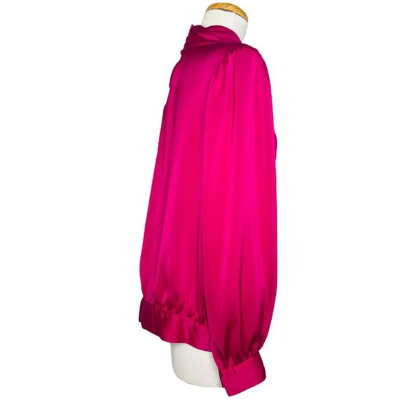 80s Liz Claiborne CollectionSilk Blouse Cowl Neck Dolman Sleeves Hot Pink 14 - Picture 2 of 9